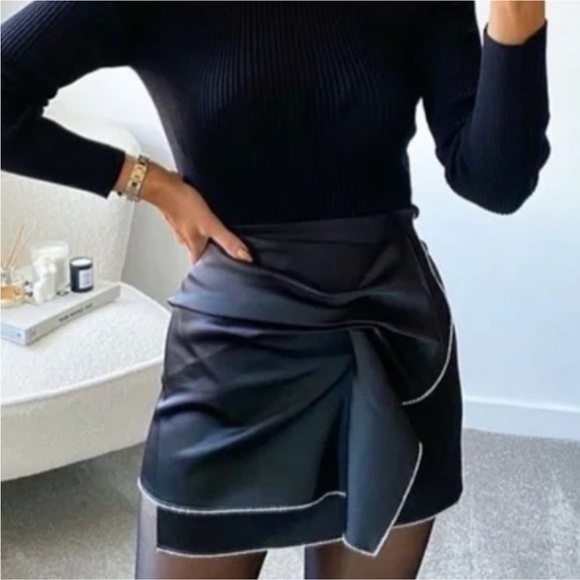 Zara NWOT big bow jeweled crystal rhinestone trim satin mini skirt - Picture 9 of 14